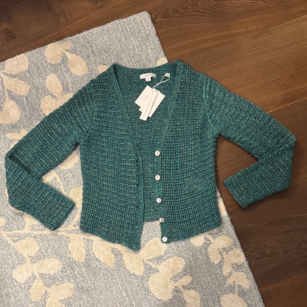 Vince Green Marled Knit Crop Cardigan